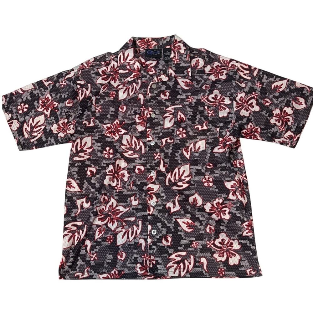 Vintage Y2K Gears Skater Skateboarding Button Down Hawaiian Shirt Mens Medium